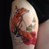 Aquarell Fuchs und Blumen Tattoo am Schenkel