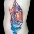 Watercolor style side tattoo of small sailing ship