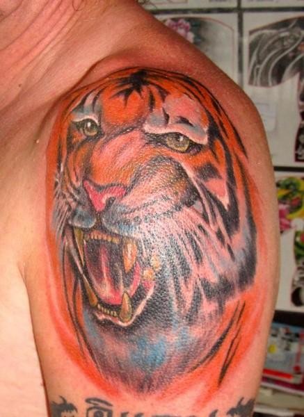 Tigerkopf farbiges großes Tattoo