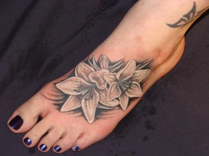 Tiger lily sexy foot tattoo idea