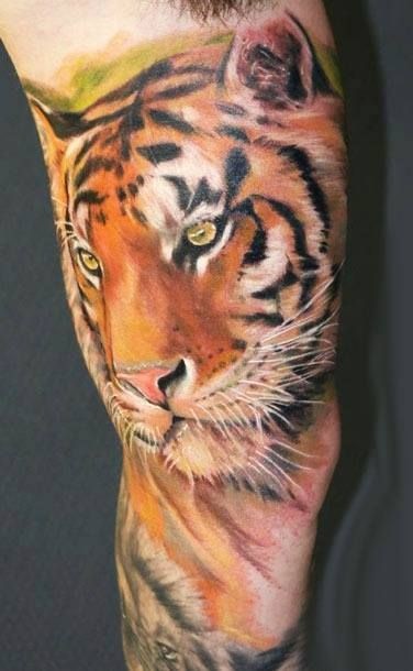 Realistic tiger tattoo on arm