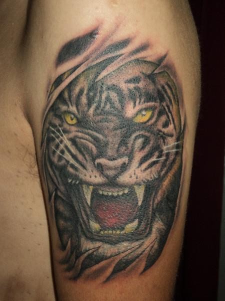Black roaring tiger tattoo  large