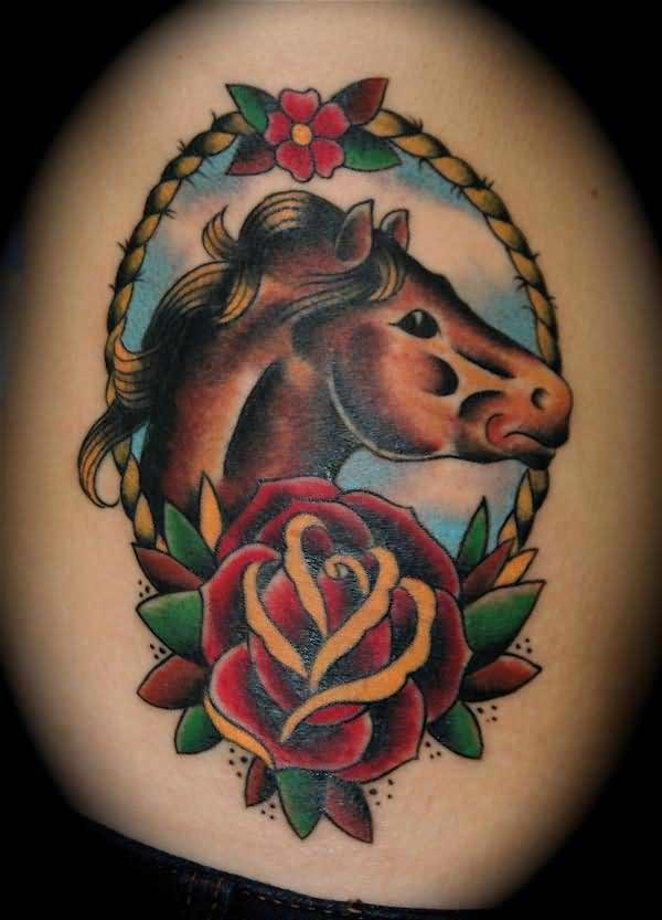 Traditional coloured horse tattoo