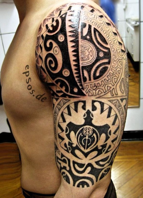 Turtle polynesian tattoo on half sleeve