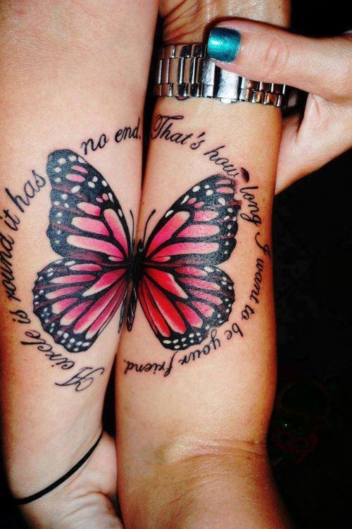 Two halves of a butterfly tattoo
