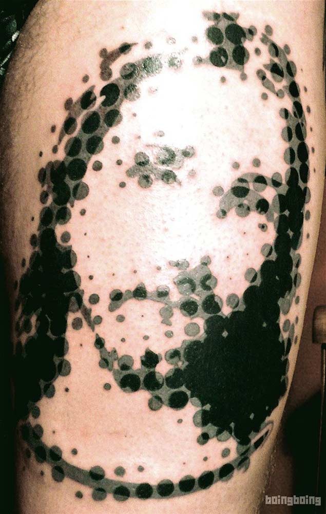 Typical black ink leg tattoo of Jesus portrait
