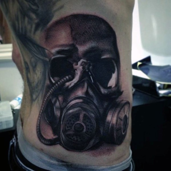 Typical colored side 3D style tattoo of gas mask