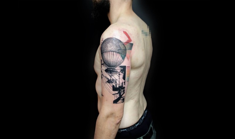 New school style colored shoulder tattoo of big baloon