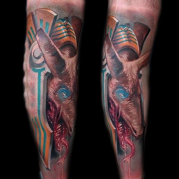 New school style colored arm tattoo of bloody fantasy monster