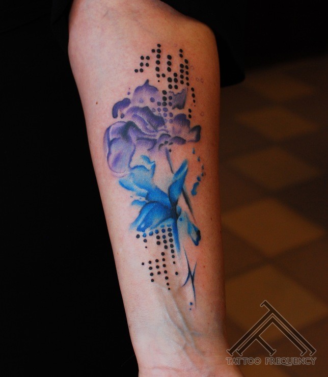 New school style colored forearm tattoo of beautiful flowers