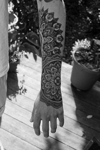 Unusual style painted big black ink detailed flowers tattoo on sleeve
