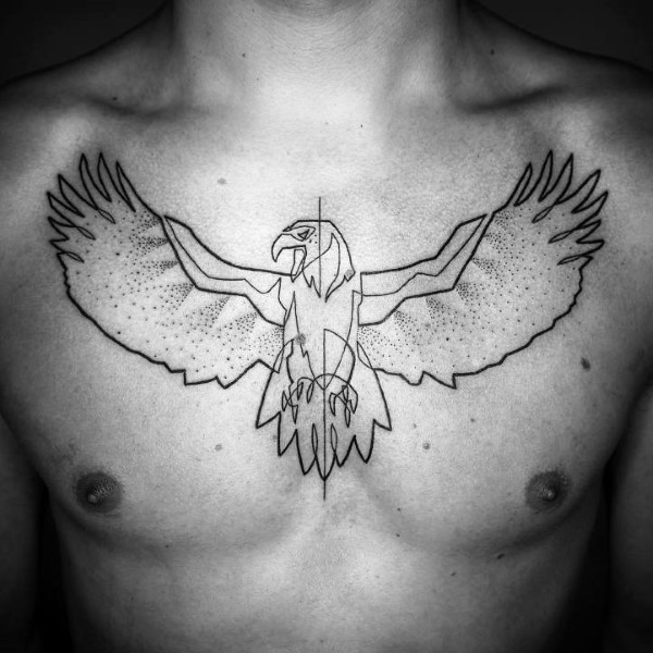 Usual black ink big eagle tattoo on chest