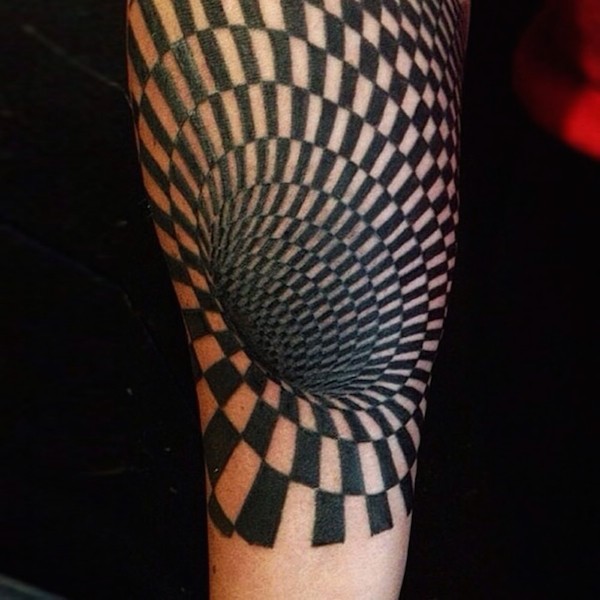 Usual black ink hypnotic forearm 3D tattoo
