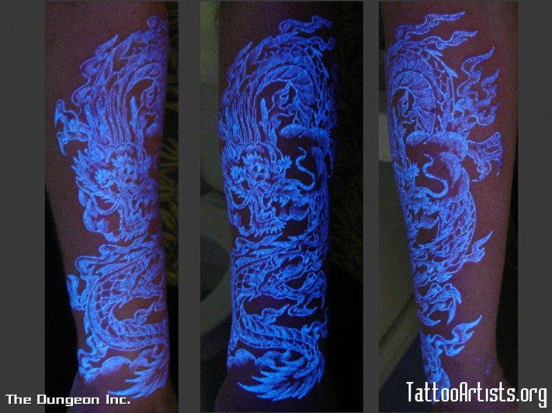 Very cool and beautiful black light dragons tattoo
