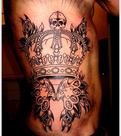 Very cool and large crown tattoo on ribs