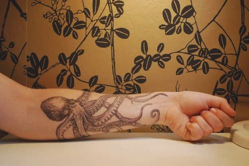 molto realistico nero e bianco grande dettagliato polipo tatuaggio su braccio