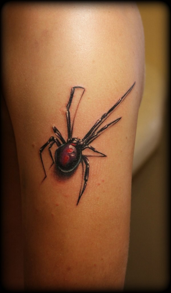 Tatuaje en el brazo, araña peligrosa muy realista