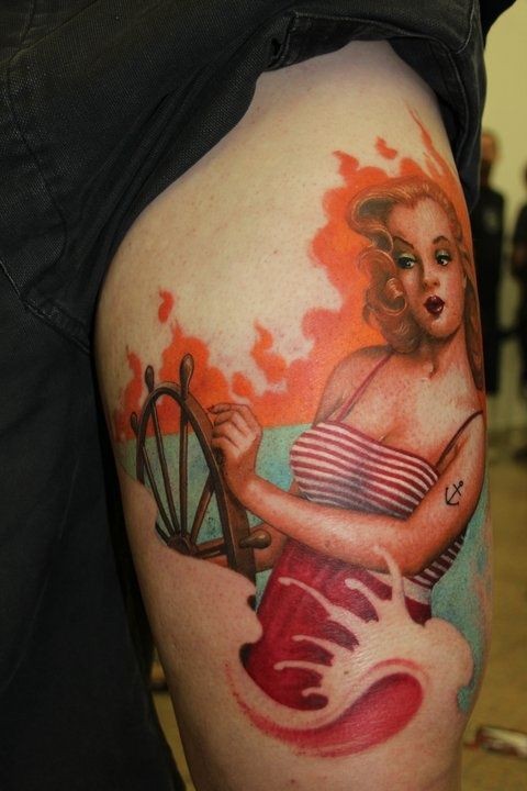 Vintage blonde sailor pin up girl tattoo