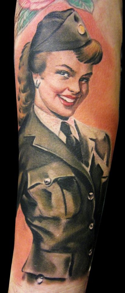 Vintage military pin up girl tattoo by Matteo Pasqualin