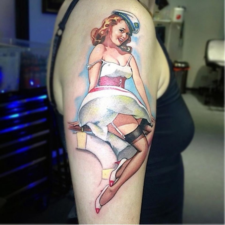 Vintage sailor pin up girl tattoo by David Corden