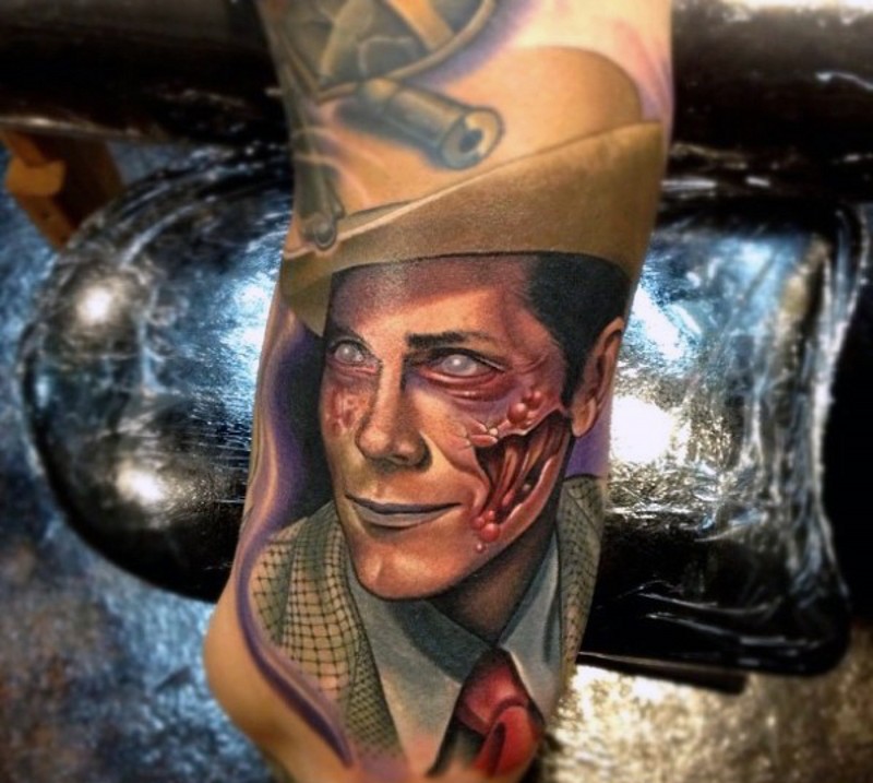 Vintage style colored zombie man tattoo on arm