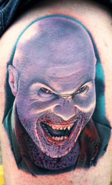 Vivid colors creepy man horror tattoo