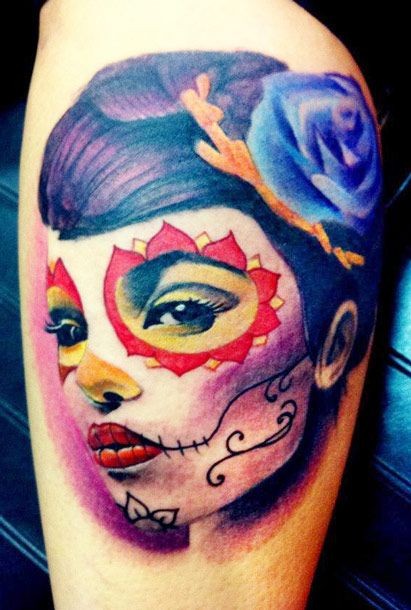 Vivid colors day of the dead tattoo