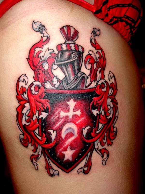 Vivid colors family crest tattoo design for men