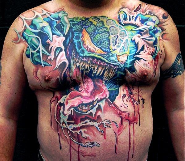 Vivid colors monster tattoo on chest