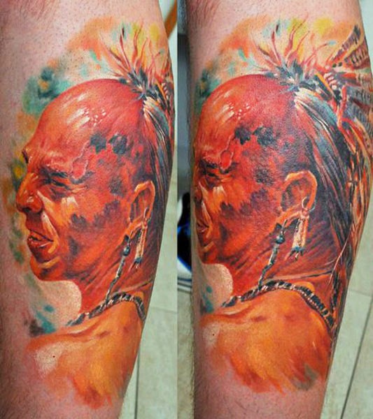 vivaci colori nativo americano guerriero tatuaggio da Dmitriy Samohin