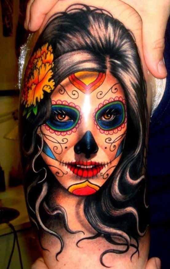Tatuaje  de santa muerte de colores