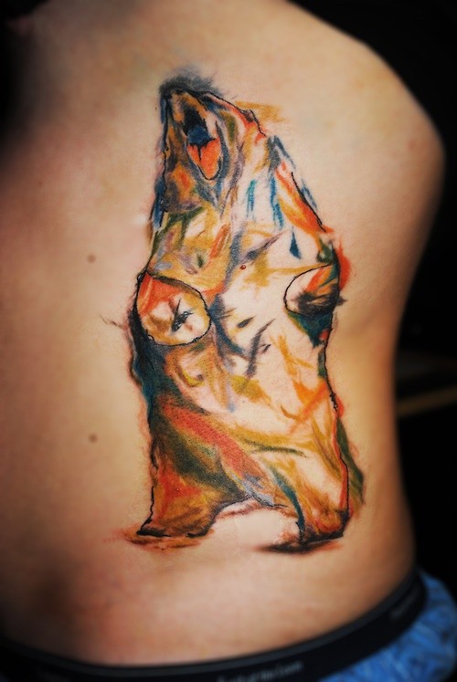 Watercolor bear tattoo