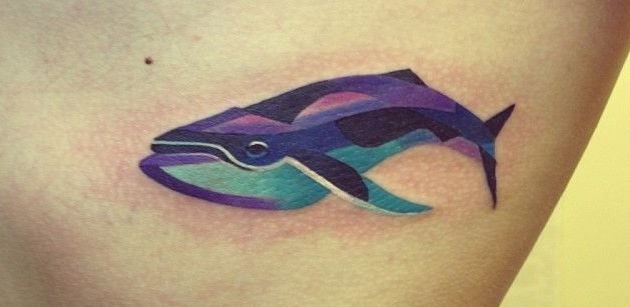Watercolor beautiful blue whale tattoo