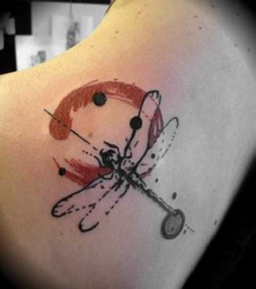Watercolor dragonfly tattoo on shoulder blabe