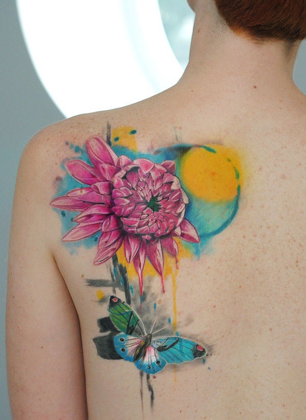 Watercolor flower tattoo by dopeindulgence