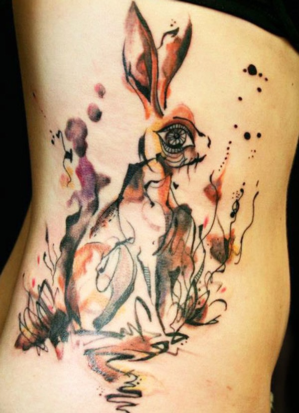 Watercolor hare tattoo