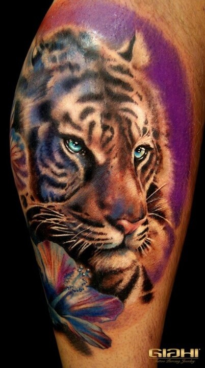 tigre bel aquerello con occhi blu tatuaggio di Giahi