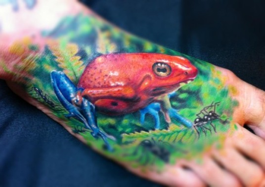 Watercolor red frog tattoo by karl berringer