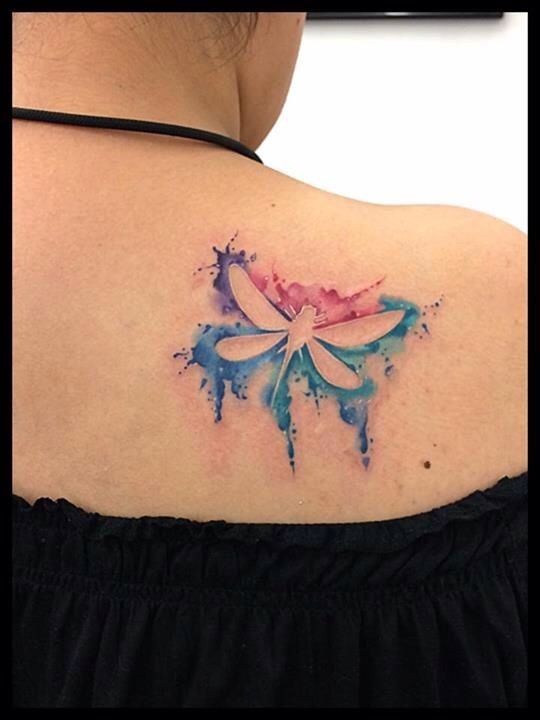 Watercolor silhouette of dragonfly tattoo for girls
