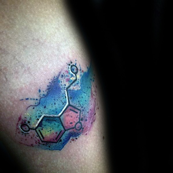 Watercolor style colored arm tattoo of chemistry picture