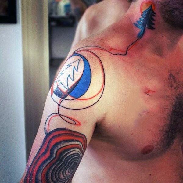 Aquarela estilo colorido ombro e pescoço tatuagem de árvore criativa