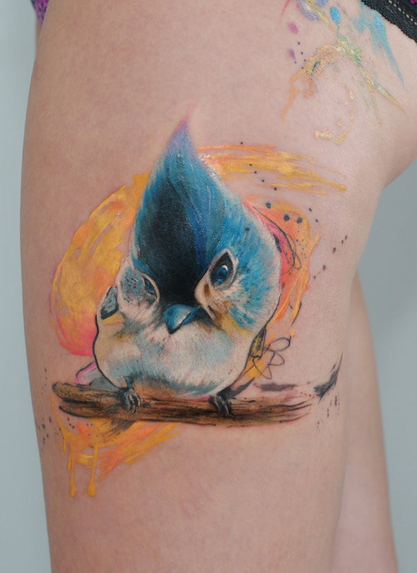 Watercolor tattoo bird by dopeindulgence