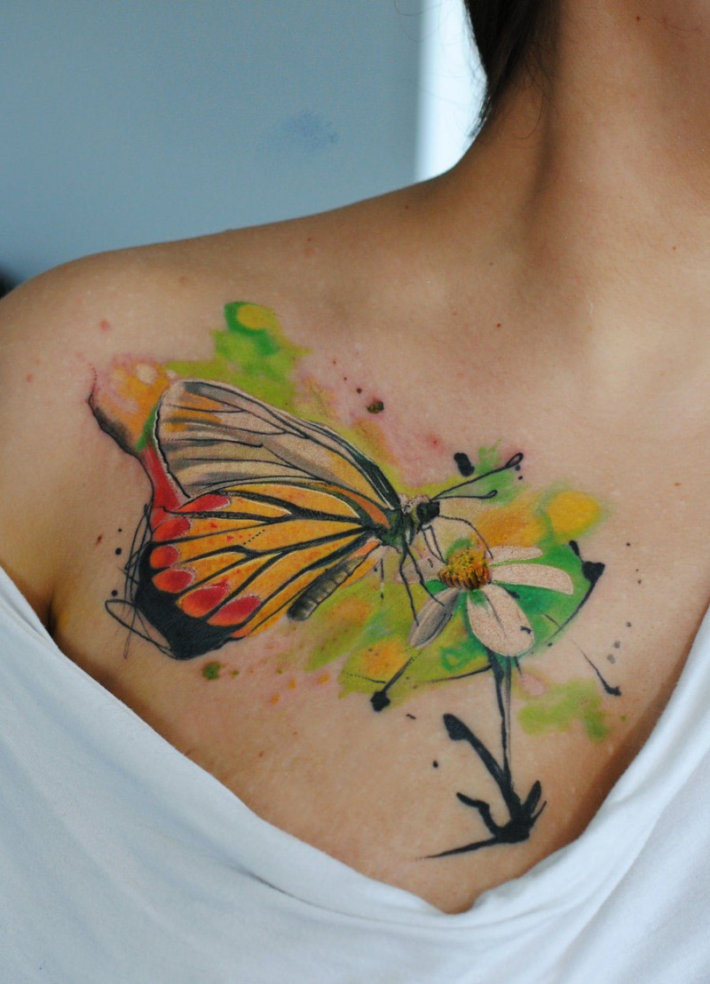 Watercolor tattoo butterfly by dopeindulgence