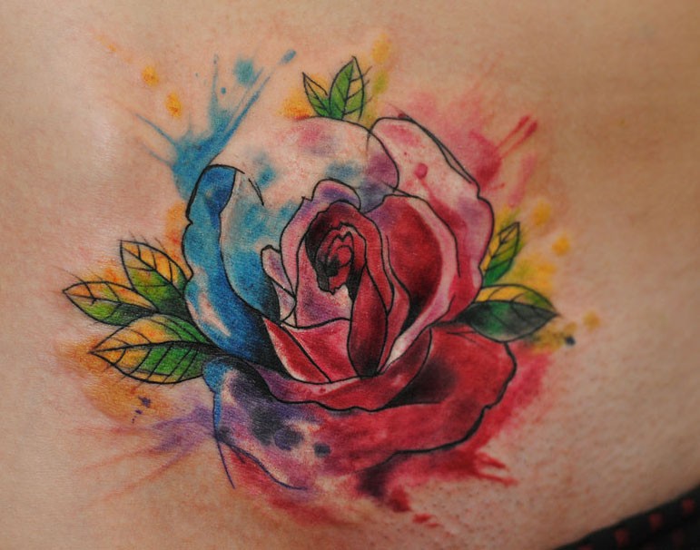 Watercolor tattoo rose by dopeindulgence