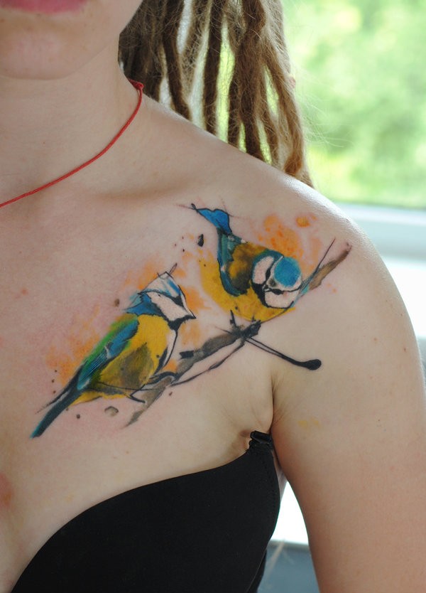 Watercolor tattoo tomtit by dopeindulgence