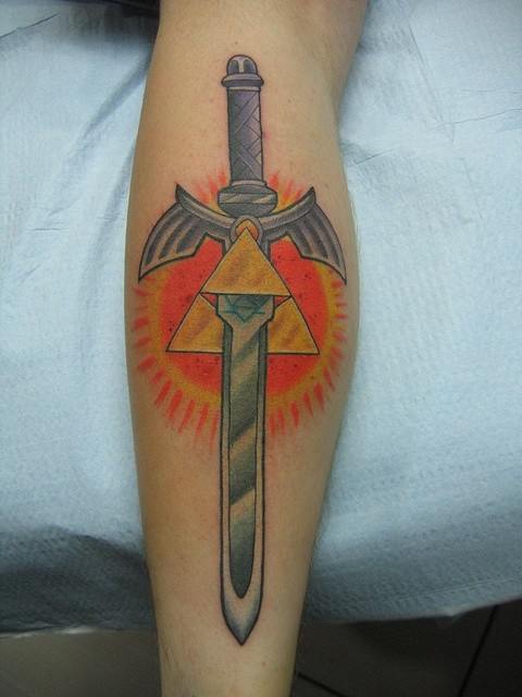 Winged dagger with masonic symbols tattoo