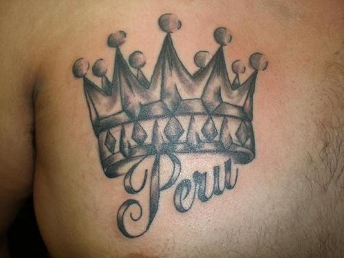 Word peru and crown of king tattoo